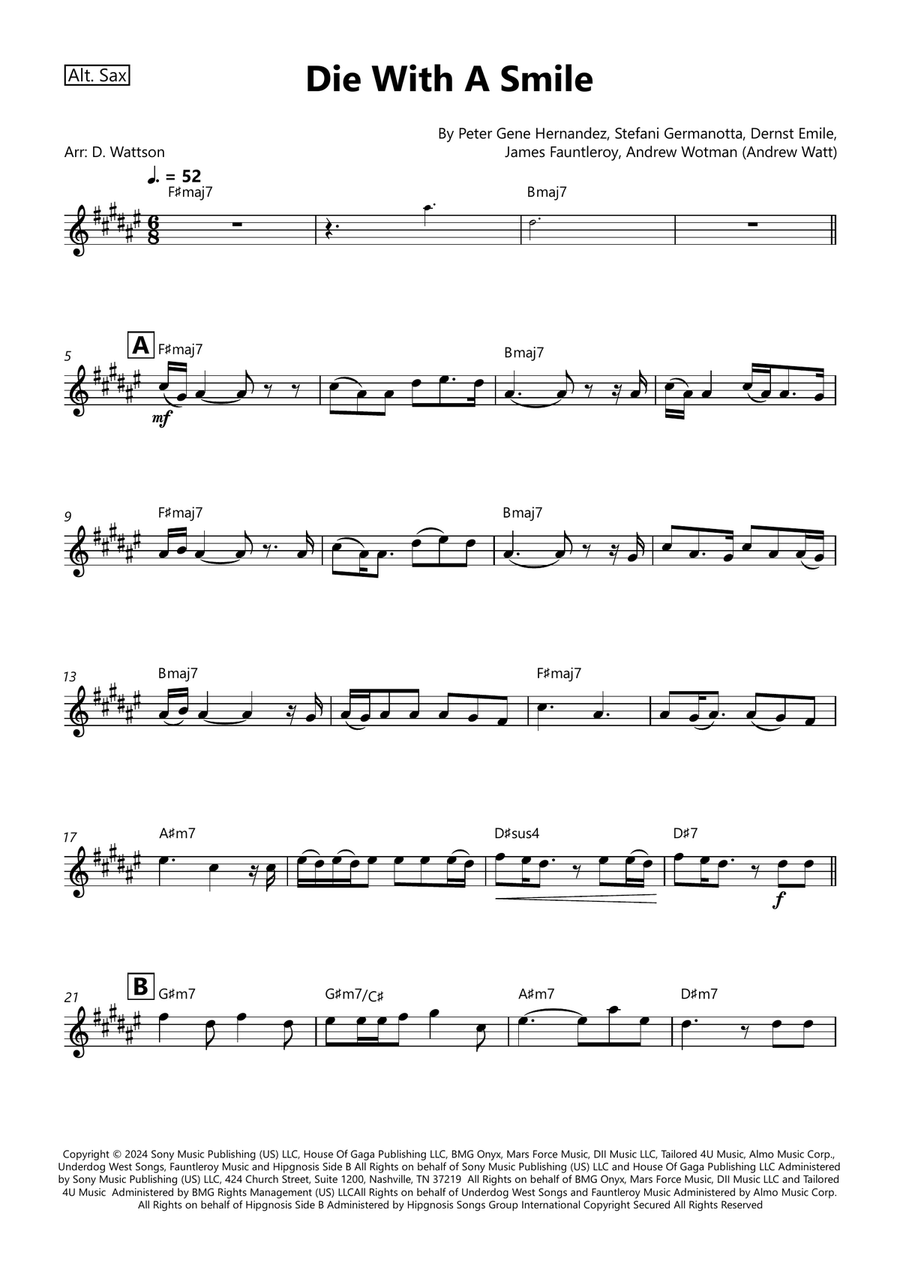 Die With A Smile Die With A Smile Piano scores gallery preview page 1