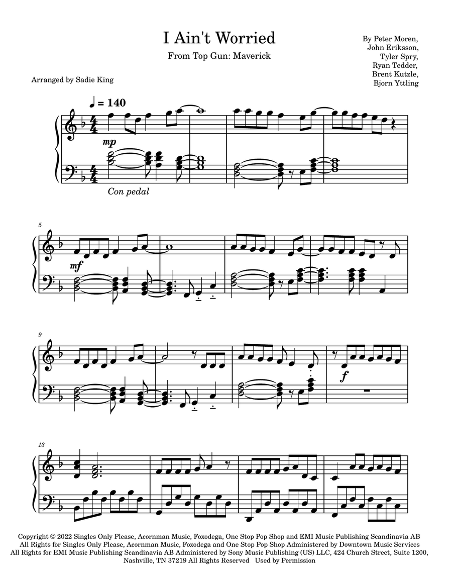 I Ain't Worried I Ain't Worried Piano Solo scores gallery preview page 1