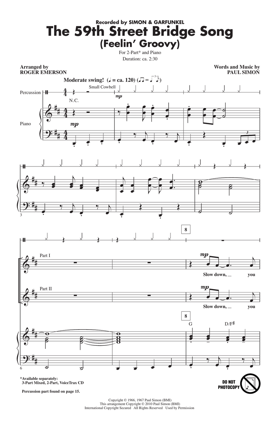 The 59th Street Bridge Song (Feelin' Groovy) (arr. Roger Emerson) 2-Part scores gallery preview page 1