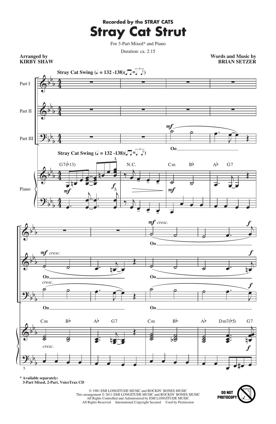 Stray Cat Strut (arr. Kirby Shaw) 3-Part scores gallery preview page 1