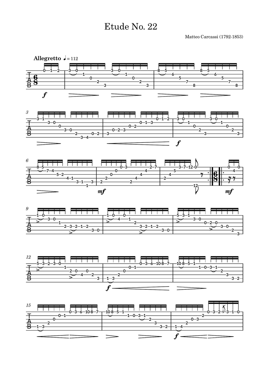 Etude no. 22 in C major Acoustic Guitar scores gallery preview page 1