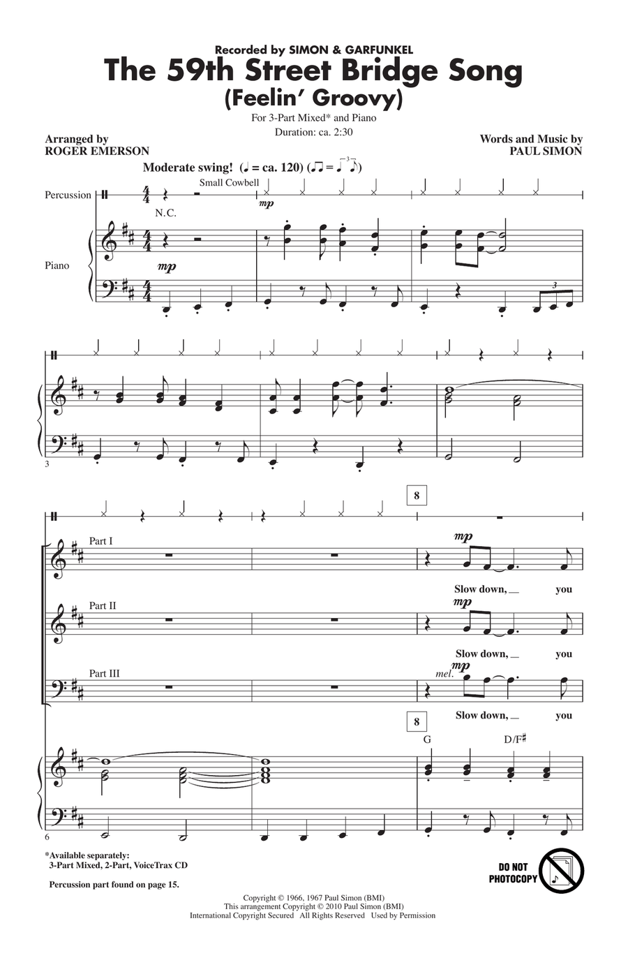 The 59th Street Bridge Song (Feelin' Groovy) (arr. Roger Emerson) 3-Part scores gallery preview page 1