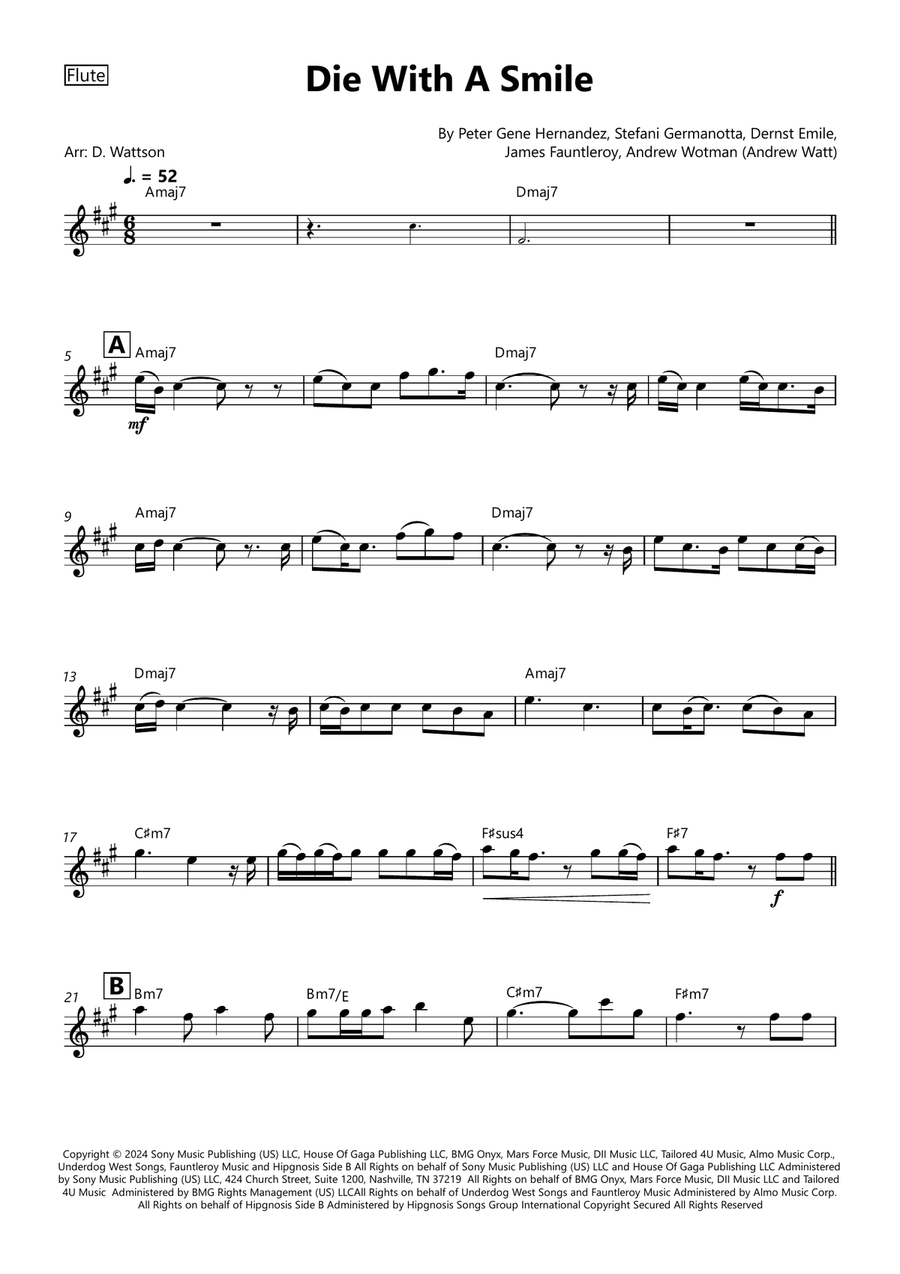 Die With A Smile Die With A Smile Flute Solo scores gallery preview page 1