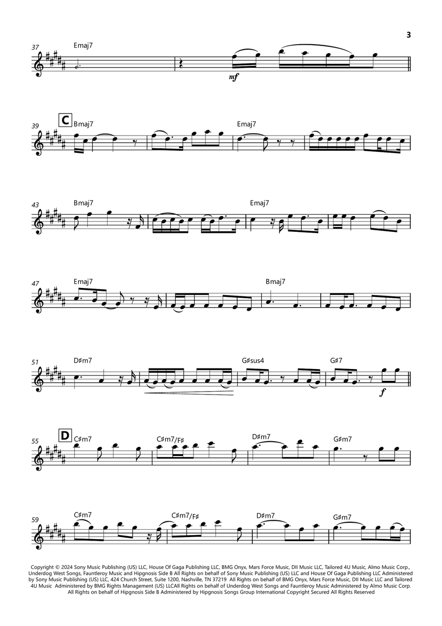 Die With A Smile Die With A Smile Tenor Saxophone scores gallery preview page 3