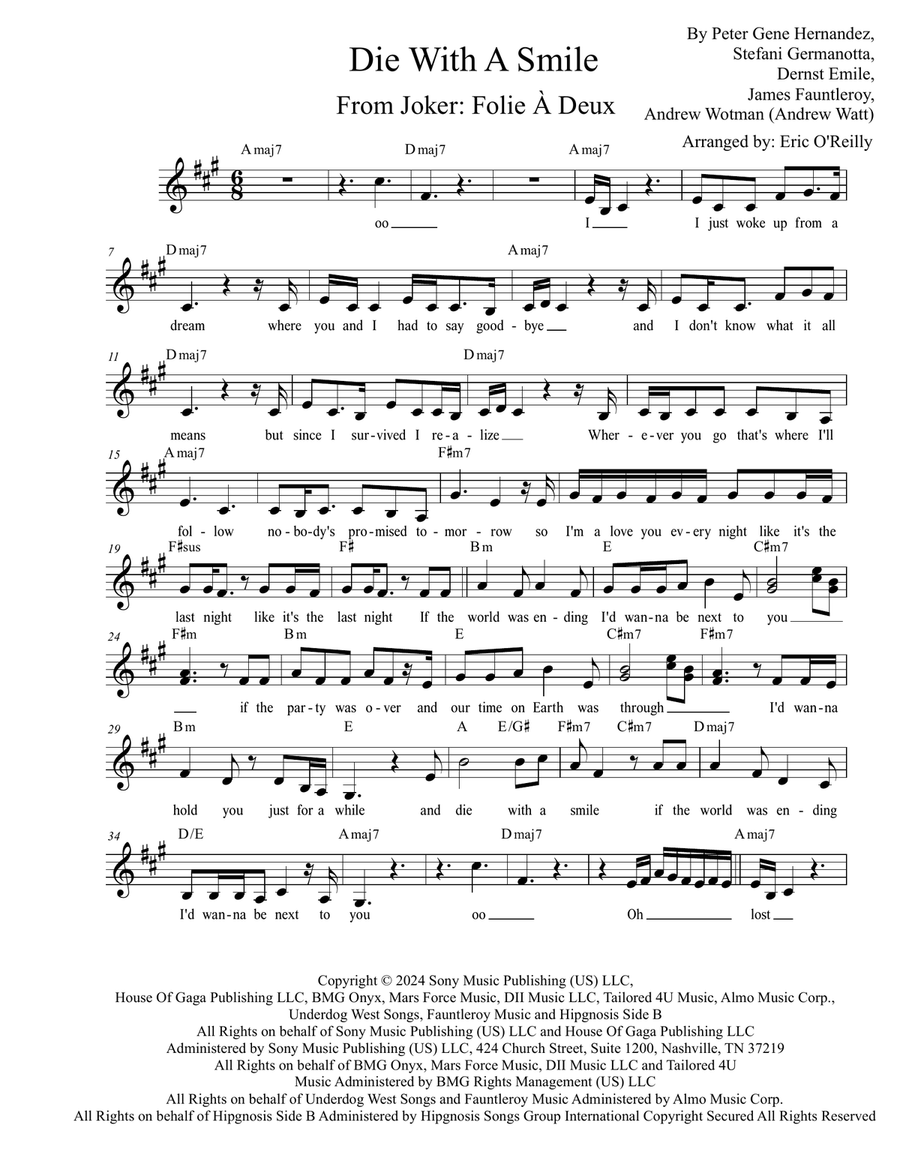 Die With A Smile Die With A Smile Piano scores gallery preview page 1