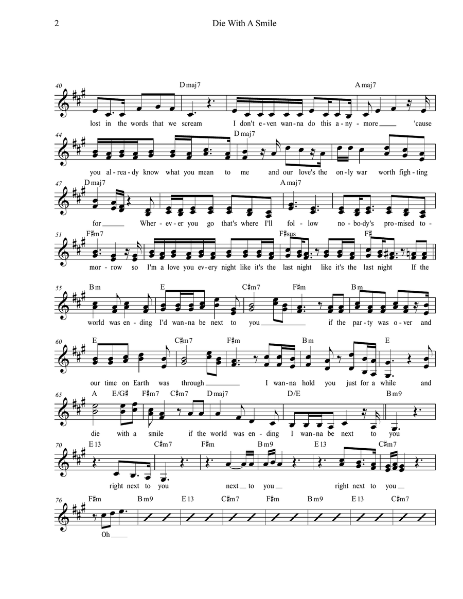 Die With A Smile Die With A Smile Piano scores gallery preview page 2