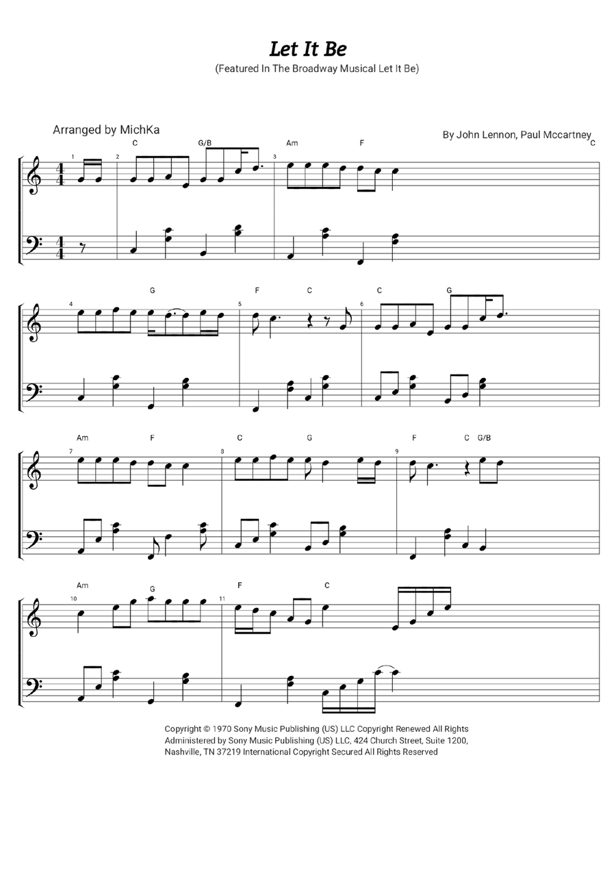 Let It Be Let It Be Easy Piano scores gallery preview page 1