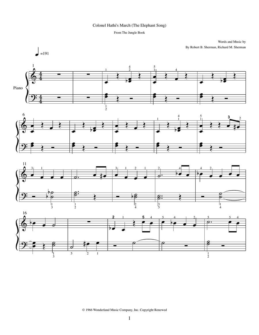 Colonel Hathi's March (The Elephant Song) Piano Solo scores gallery preview page 1