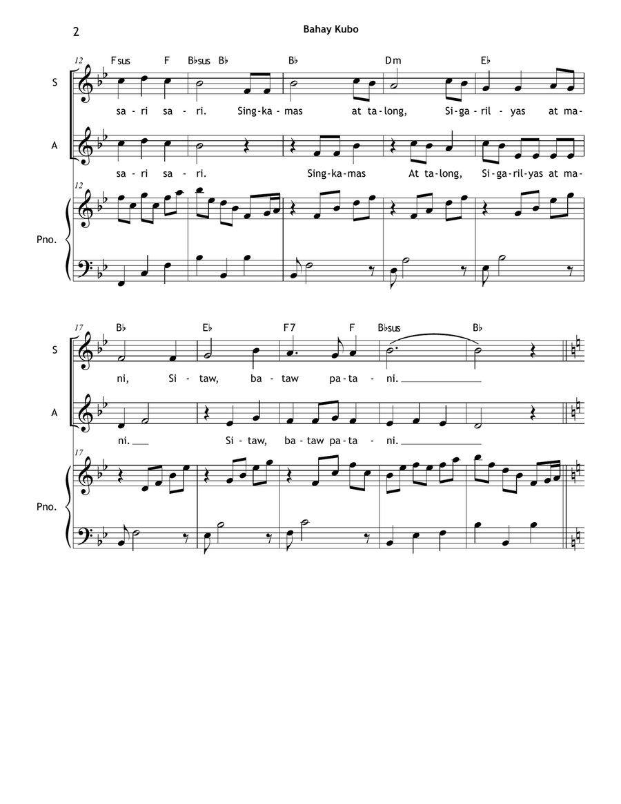 Bahay Kubo (SA/2-Part Mixed Voices with Ukulele/Stringed Instrument) SA scores gallery preview page 2