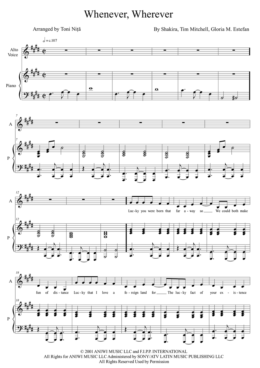 Whenever, Wherever Whenever, Wherever Piano, Vocal scores gallery preview page 1
