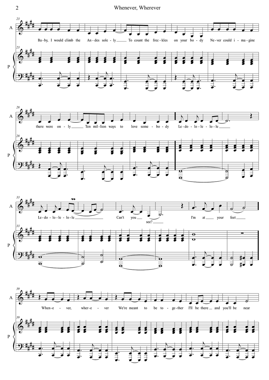 Whenever, Wherever Whenever, Wherever Piano, Vocal scores gallery preview page 2