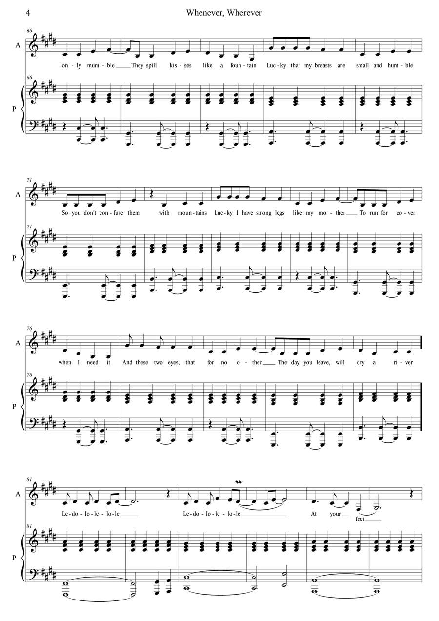 Whenever, Wherever Whenever, Wherever Piano, Vocal scores gallery preview page 4