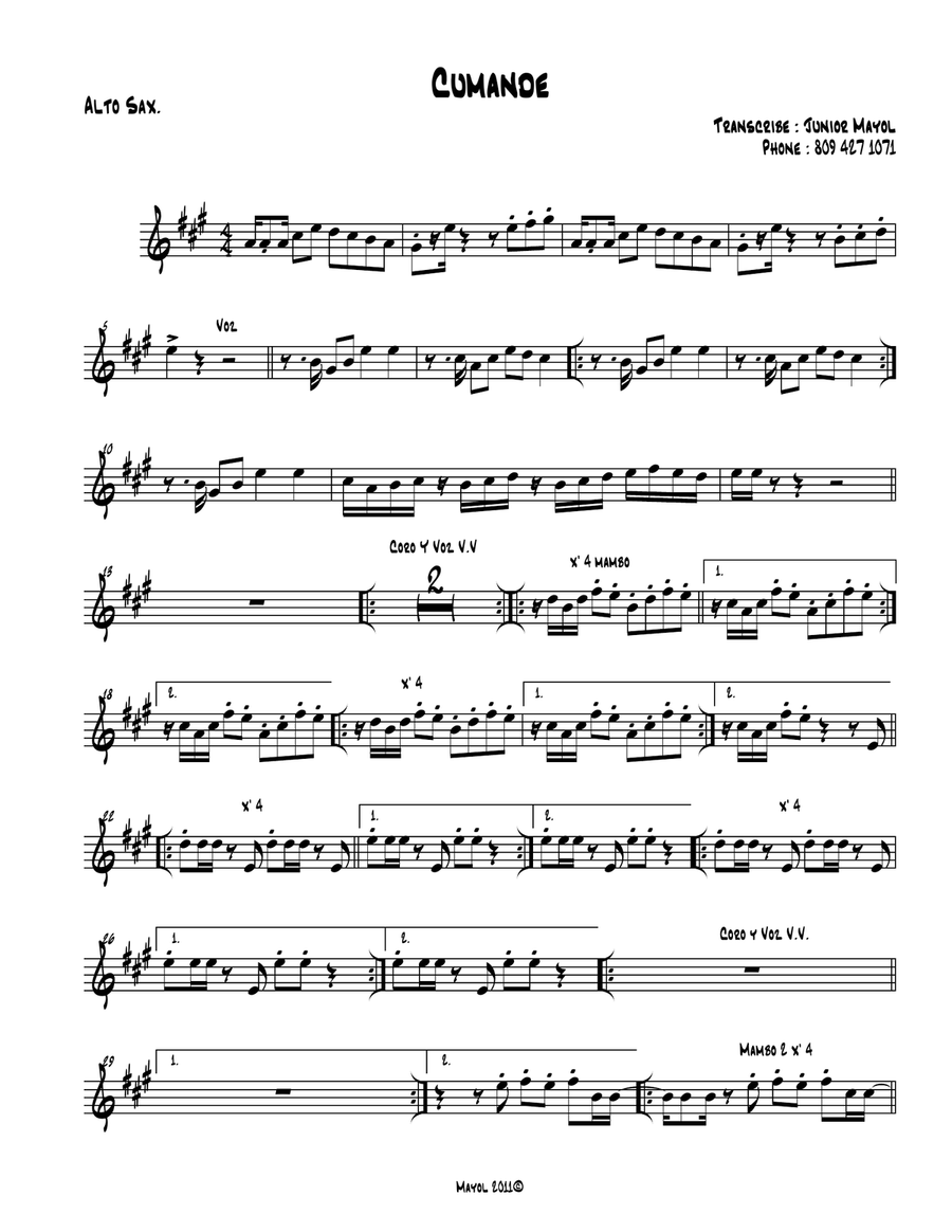 Cumande Cumande Alto Saxophone scores gallery preview page 1