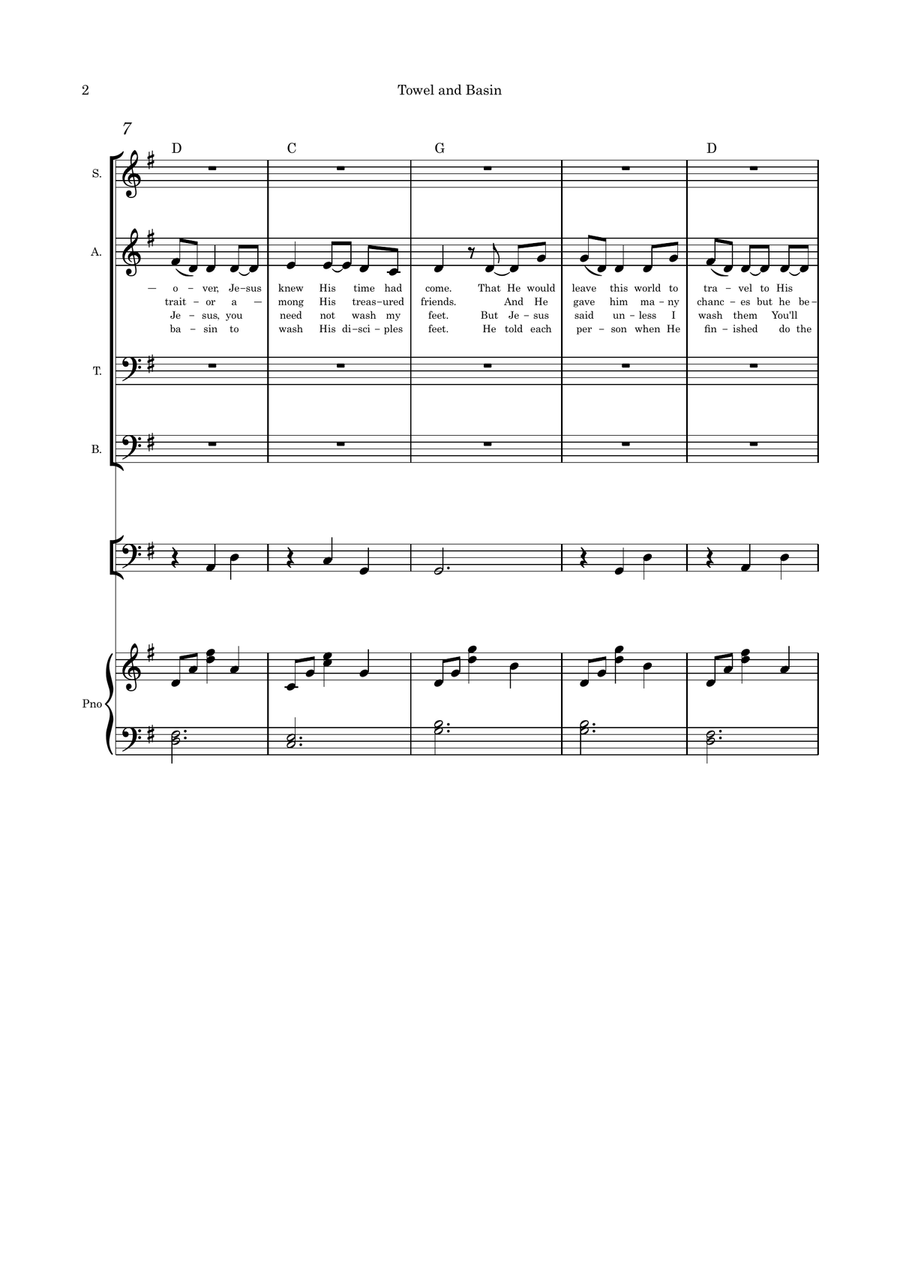 Towel and Basin (Holy Thursday) SATB cello or flute or violin and piano 4-Part scores gallery preview page 2
