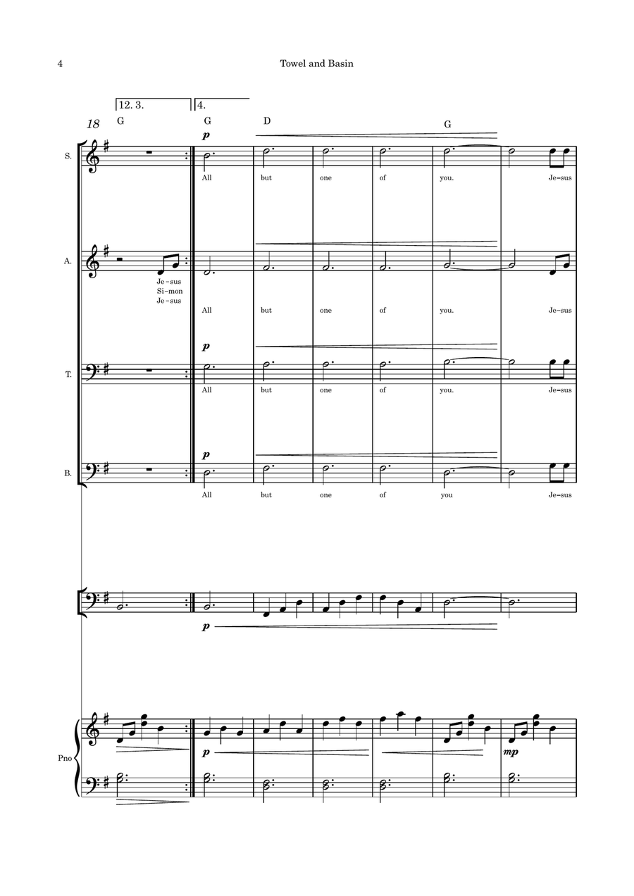 Towel and Basin (Holy Thursday) SATB cello or flute or violin and piano 4-Part scores gallery preview page 4