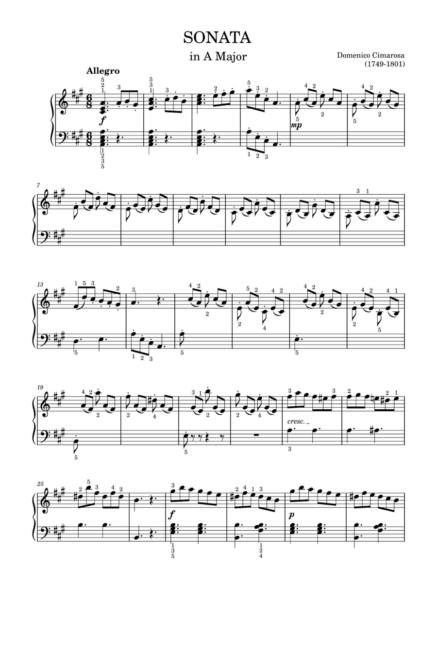 SONATA in A Major - Domenico Cimarosa Piano Solo scores gallery preview page 1