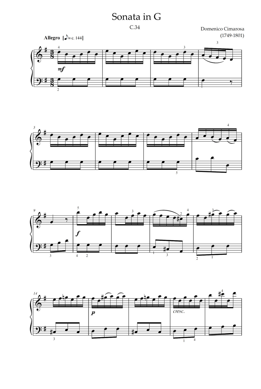 SONATA in G - Domenico Cimarosa Piano Solo scores gallery preview page 1