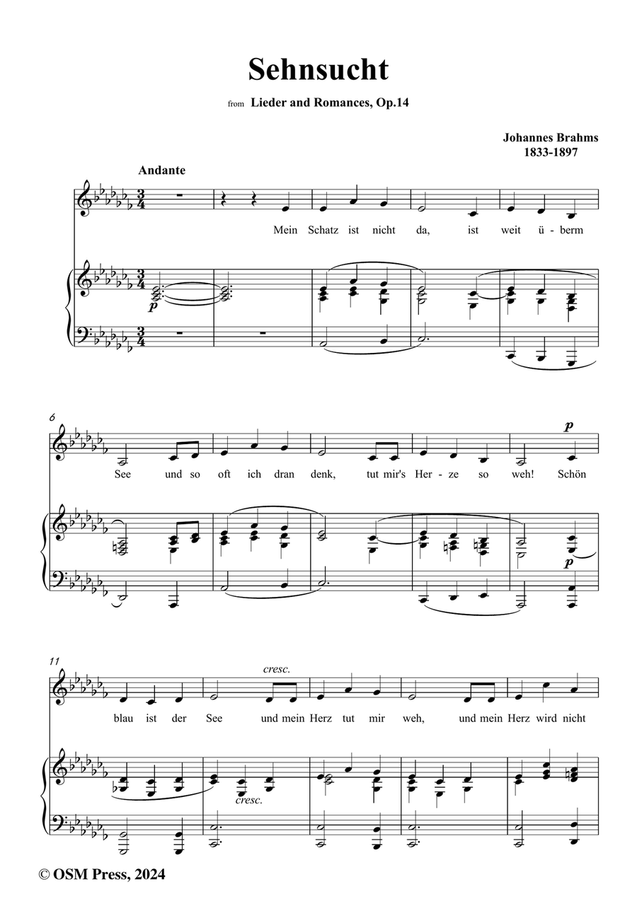 Brahms-Sehnsucht,in a flat minor Piano, Vocal scores gallery preview page 2