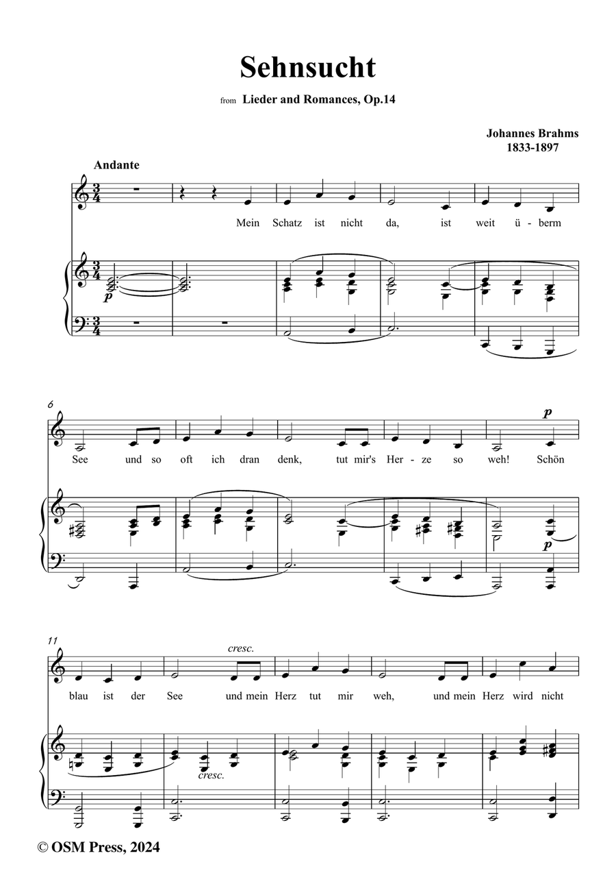 Brahms-Sehnsucht,in a minor Piano, Vocal scores gallery preview page 2