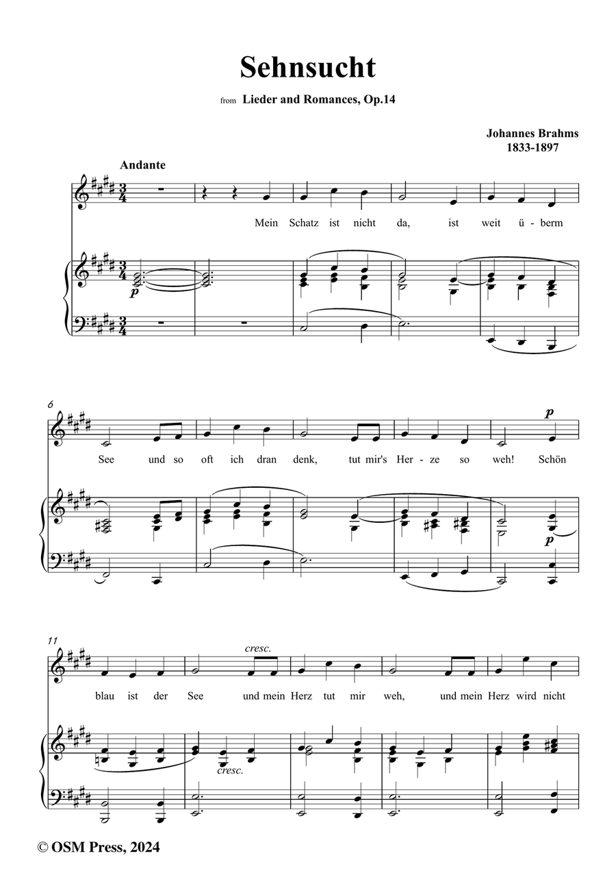 Brahms-Sehnsucht,in c sharp minor Piano, Vocal scores gallery preview page 2