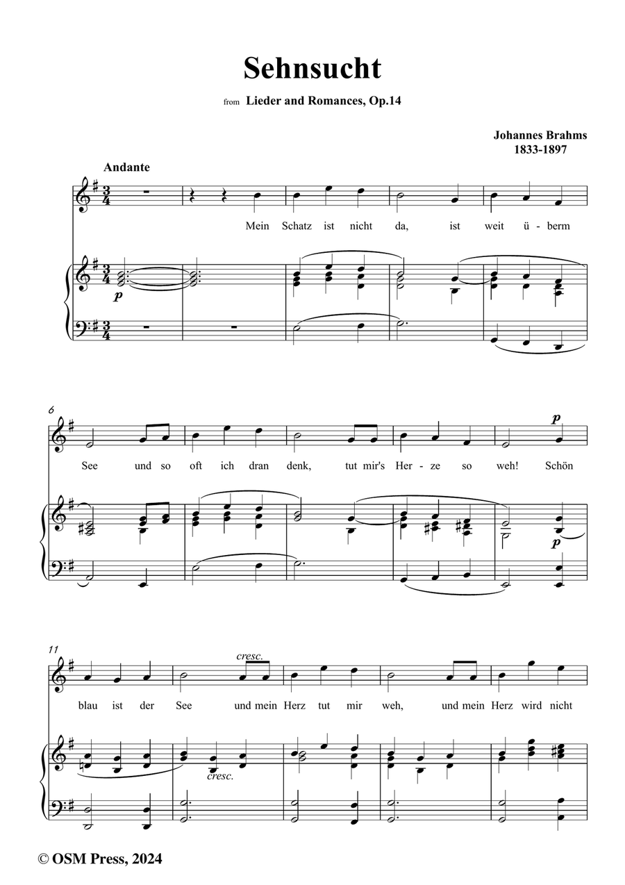 Brahms-Sehnsucht,in e minor Piano, Vocal scores gallery preview page 2