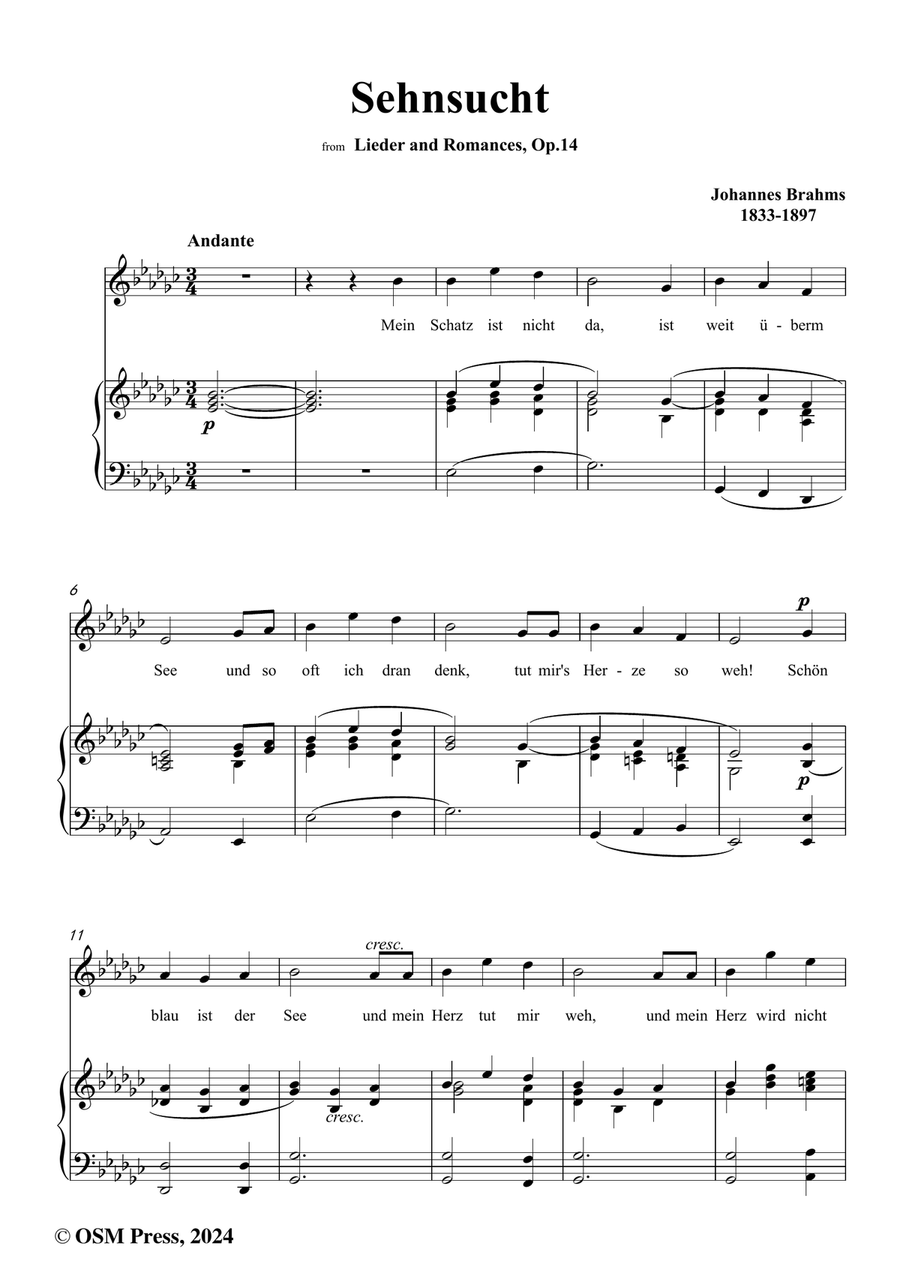 Brahms-Sehnsucht,in e flat minor Piano, Vocal scores gallery preview page 2
