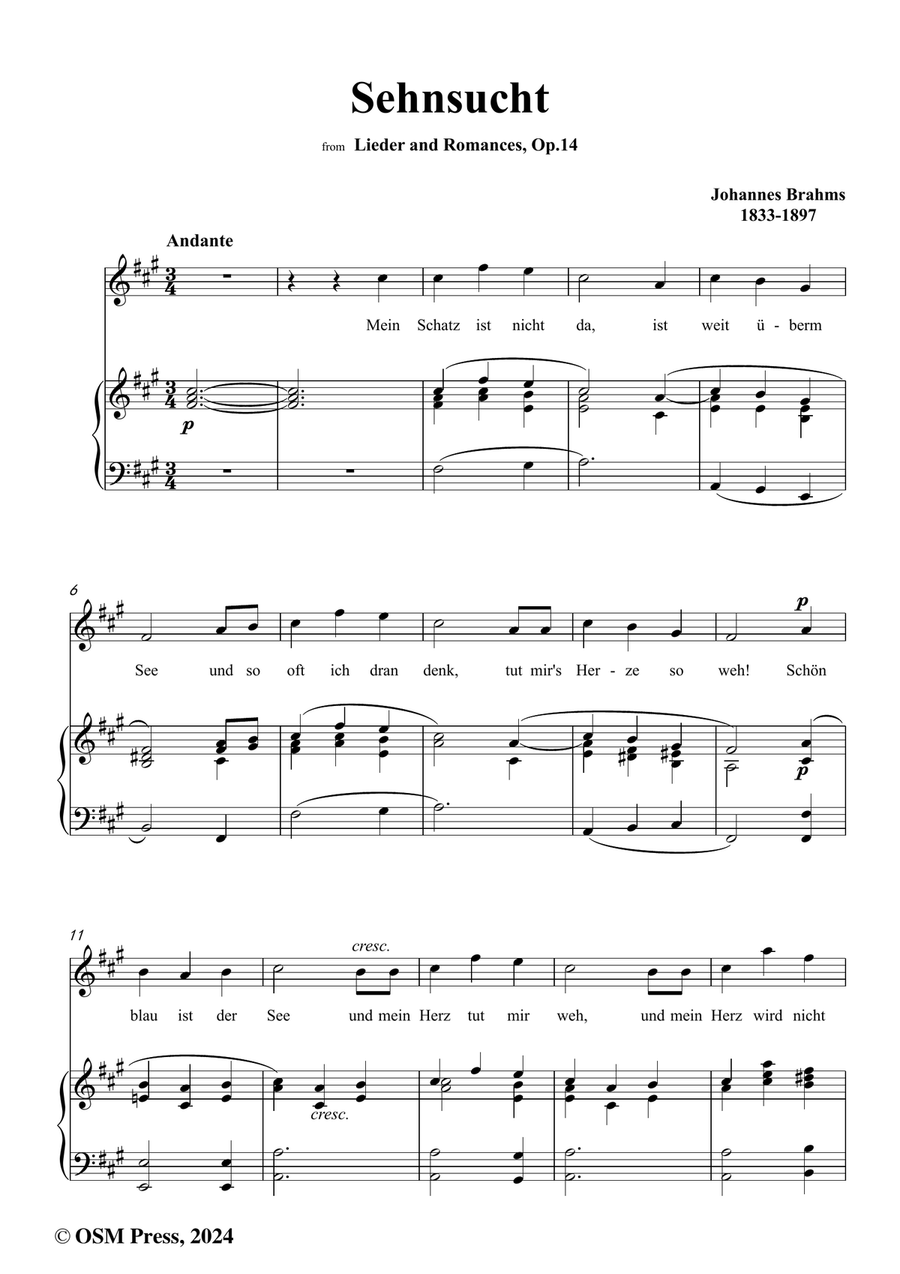 Brahms-Sehnsucht,in f sharp minor Piano, Vocal scores gallery preview page 2