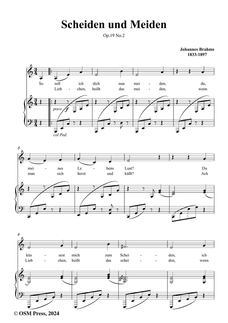 Brahms-Scheiden und Meiden,in a minor Piano, Vocal scores gallery preview page 2
