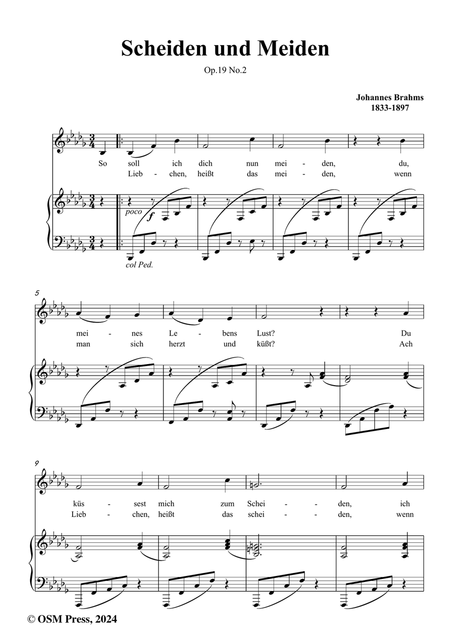Brahms-Scheiden und Meiden,in b flat minor Piano, Vocal scores gallery preview page 2