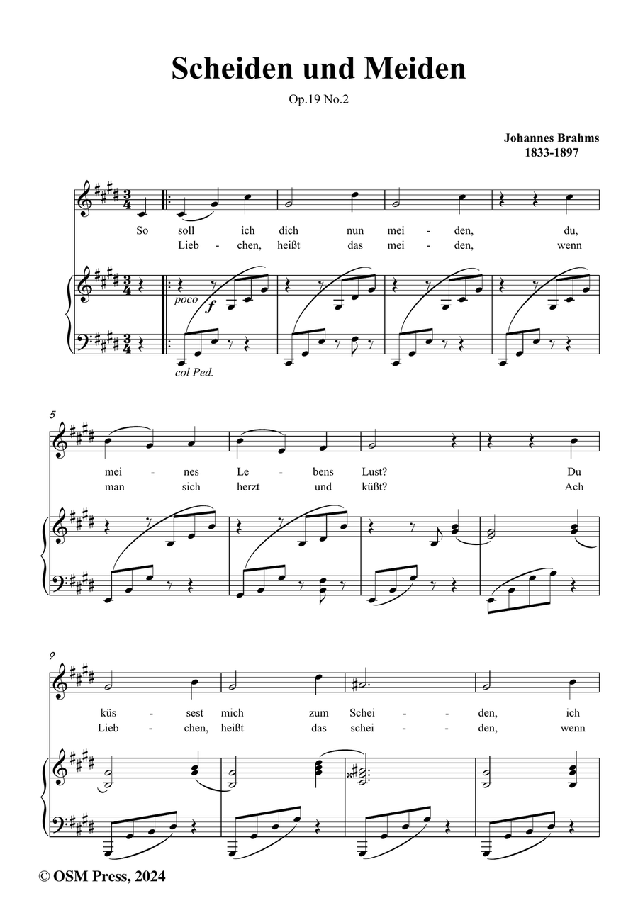 Brahms-Scheiden und Meiden,in c sharp minor Piano, Vocal scores gallery preview page 2