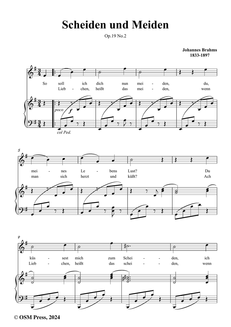 Brahms-Scheiden und Meiden,in e minor Piano, Vocal scores gallery preview page 2