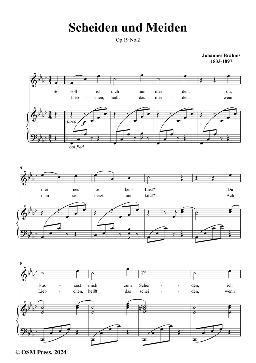 Brahms-Scheiden und Meiden,in f minor Piano, Vocal scores gallery preview page 2