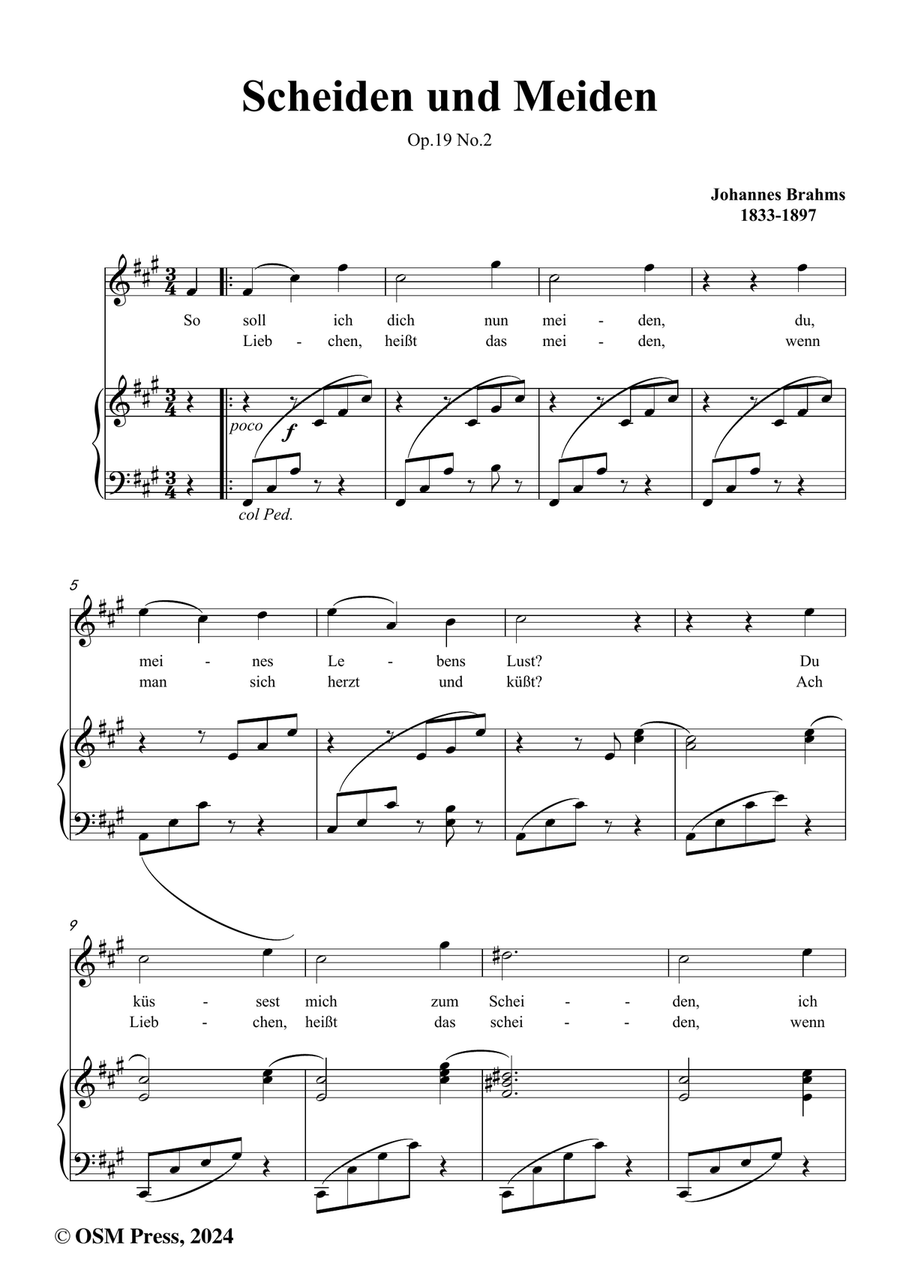 Brahms-Scheiden und Meiden,in f sharp minor Piano, Vocal scores gallery preview page 2