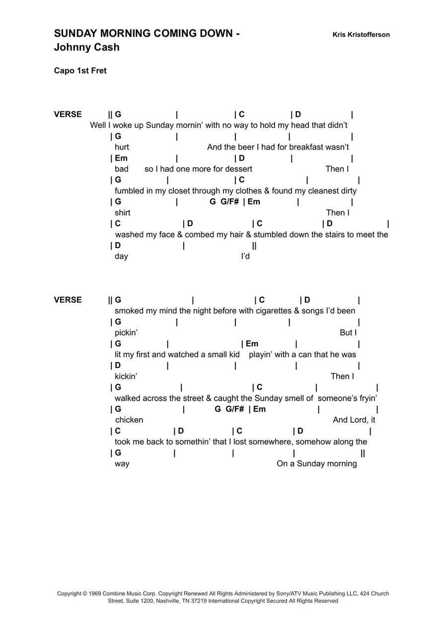 Sunday Mornin' Comin' Down Acoustic Guitar scores gallery preview page 1