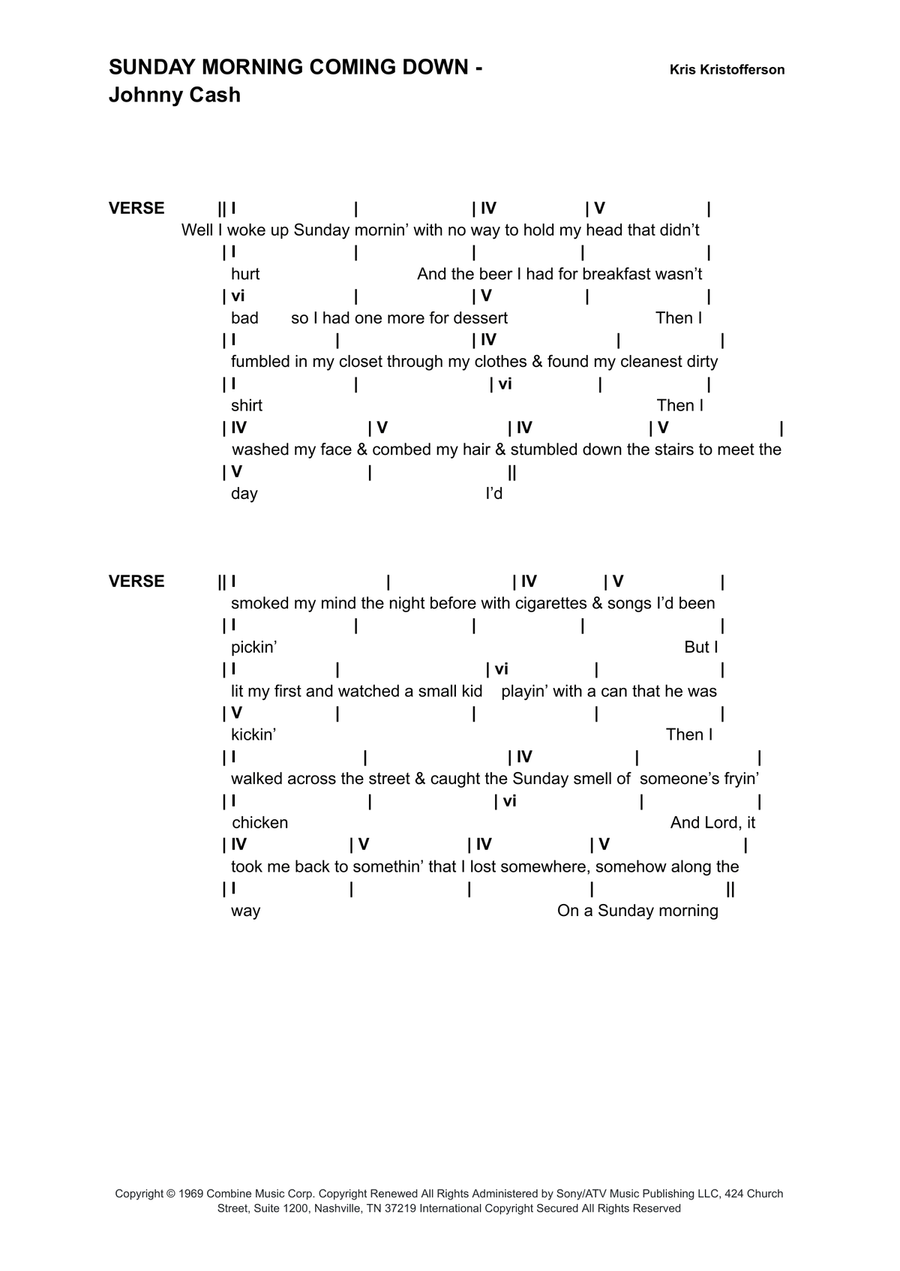 Sunday Mornin' Comin' Down Piano scores gallery preview page 1