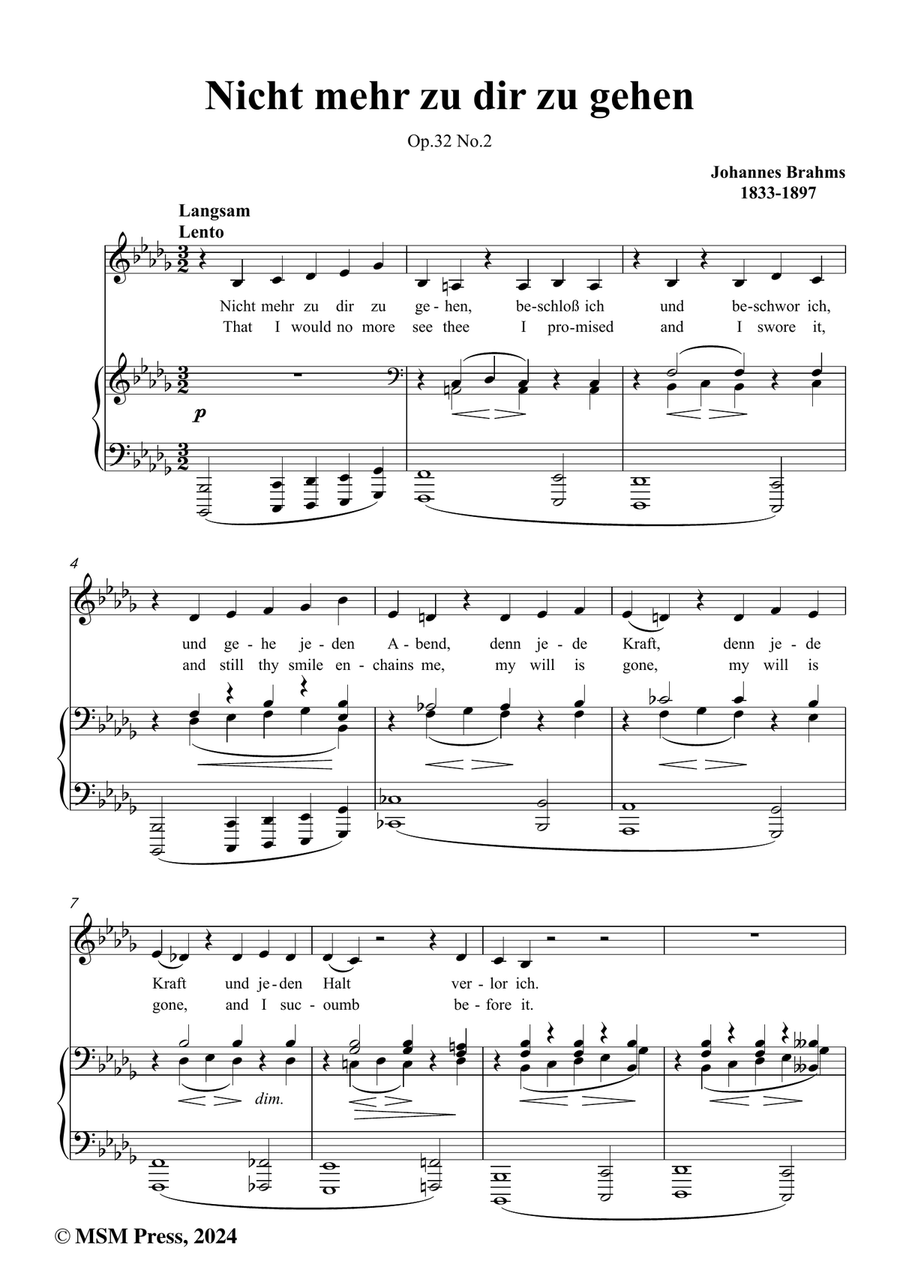 Brahms-Nicht mehr zu dir zu gehen,in b flat minor Piano, Vocal scores gallery preview page 2