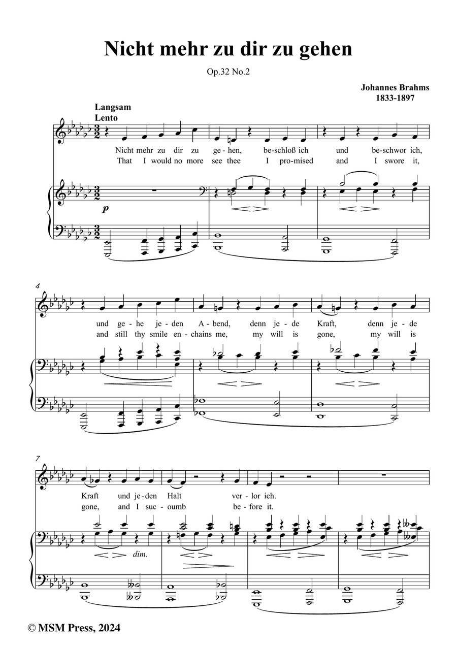 Brahms-Nicht mehr zu dir zu gehen,in e flat minor Piano, Vocal scores gallery preview page 2