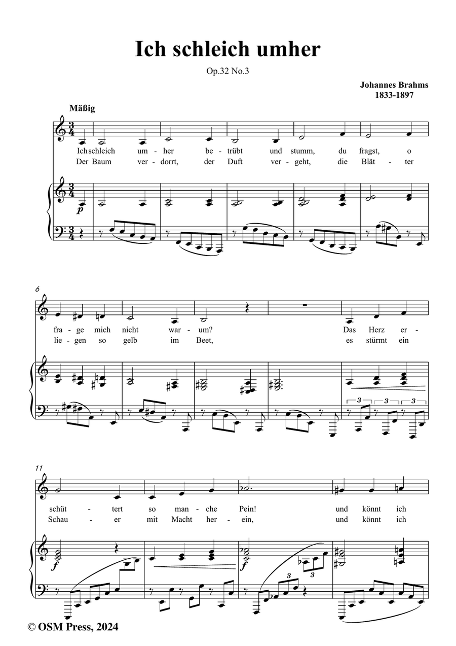 Brahms-Ich schleich umher,in a minor Piano, Vocal scores gallery preview page 2