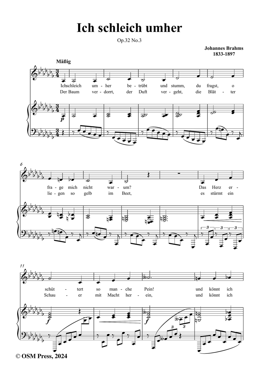 Brahms-Ich schleich umher,in a flat minor Piano, Vocal scores gallery preview page 2