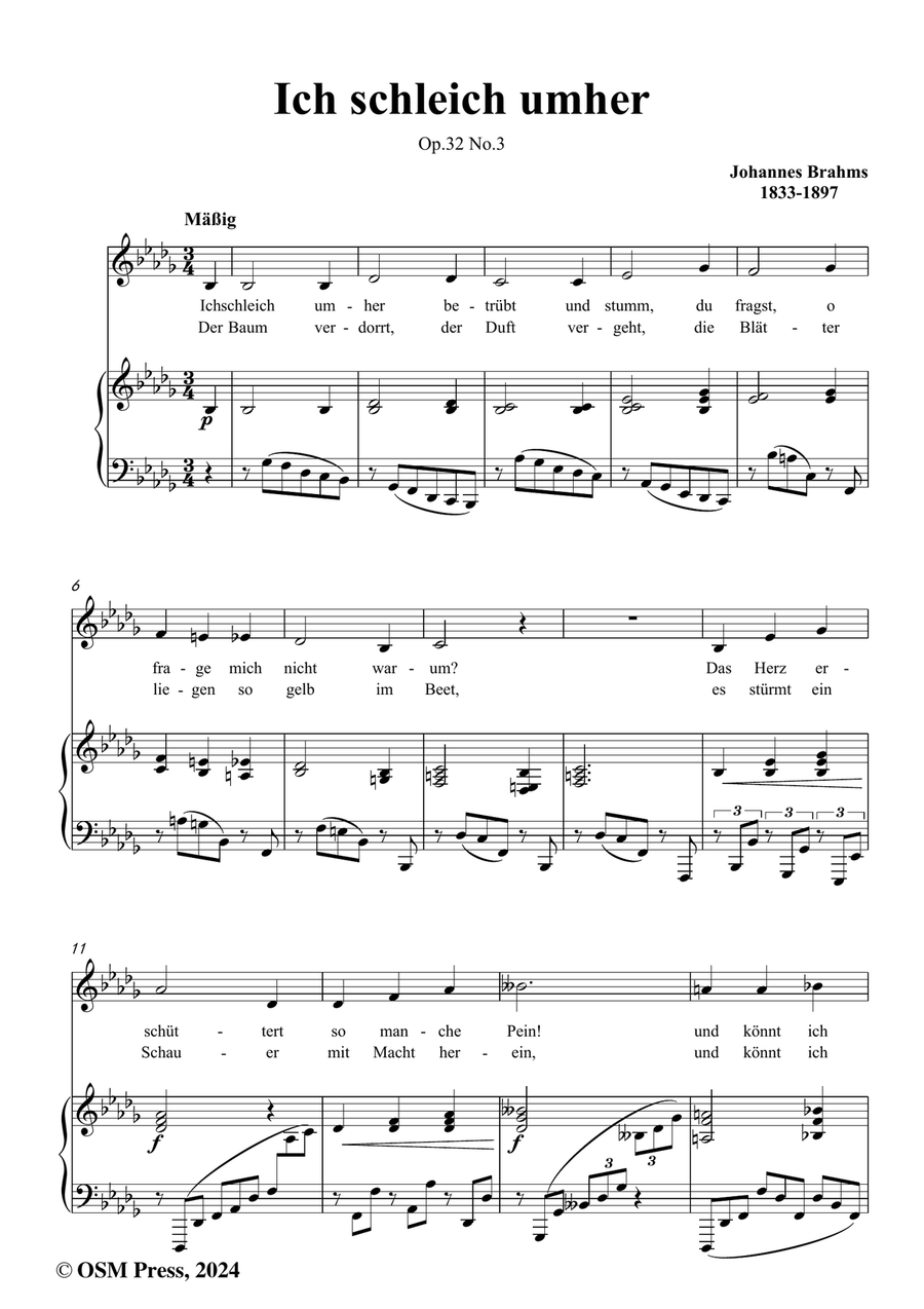 Brahms-Ich schleich umher,in b flat minor Piano, Vocal scores gallery preview page 2