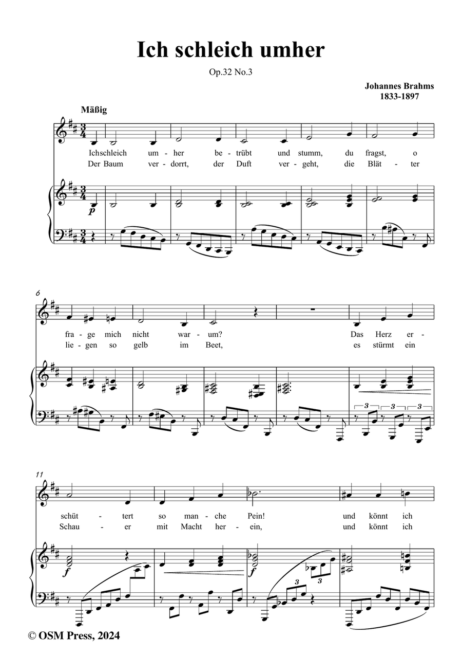 Brahms-Ich schleich umher,in b minor Piano, Vocal scores gallery preview page 2