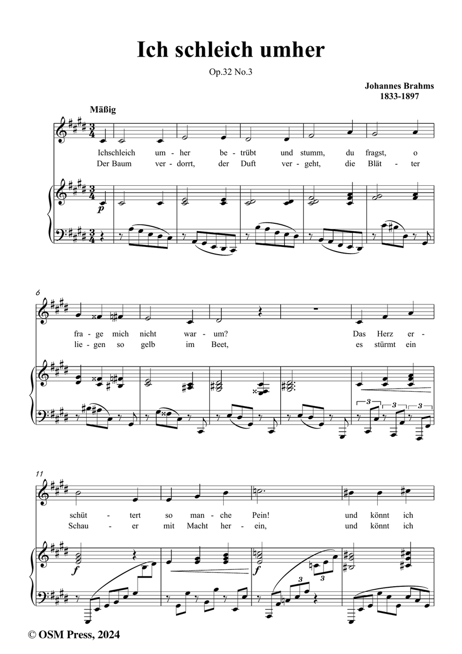 Brahms-Ich schleich umher,in c sharp minor Piano, Vocal scores gallery preview page 2