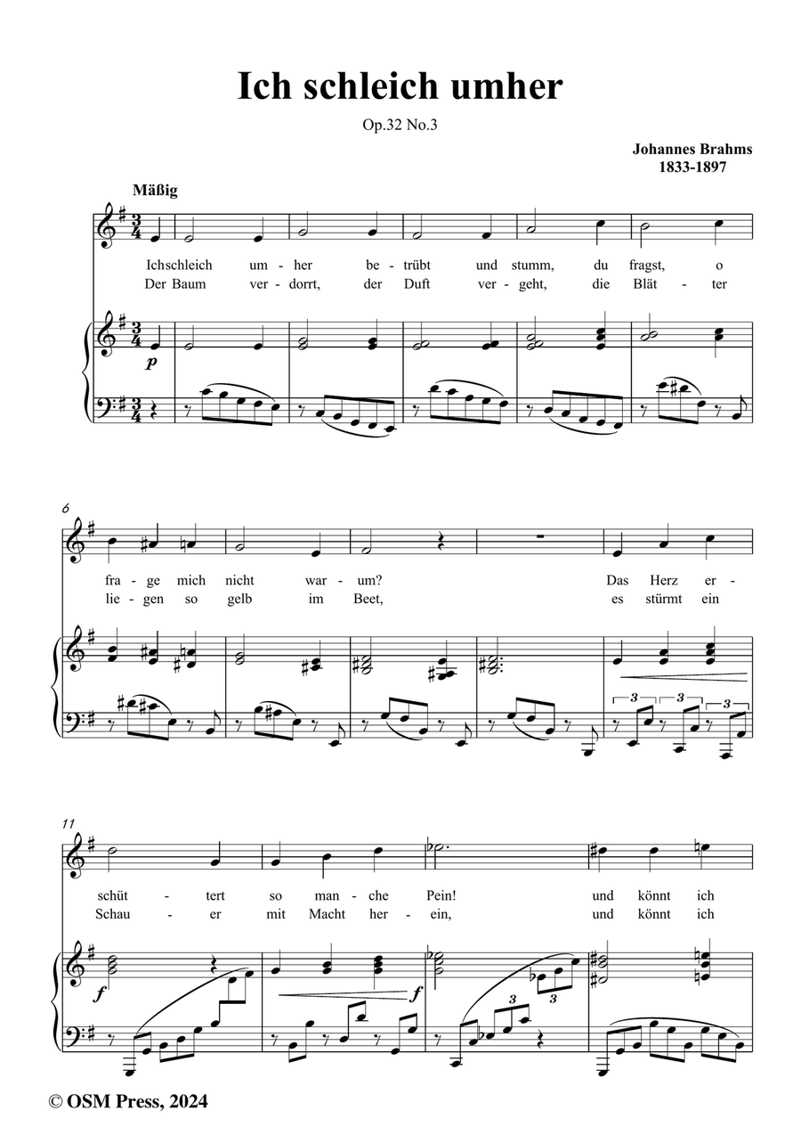 Brahms-Ich schleich umher,in e minor Piano, Vocal scores gallery preview page 2
