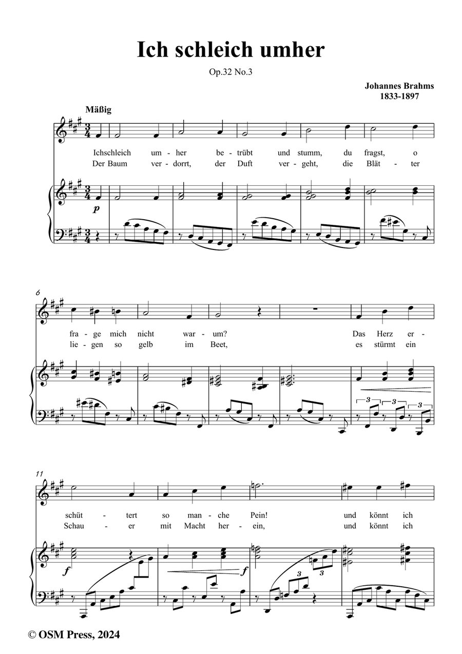 Brahms-Ich schleich umher,in f sharp minor Piano, Vocal scores gallery preview page 2