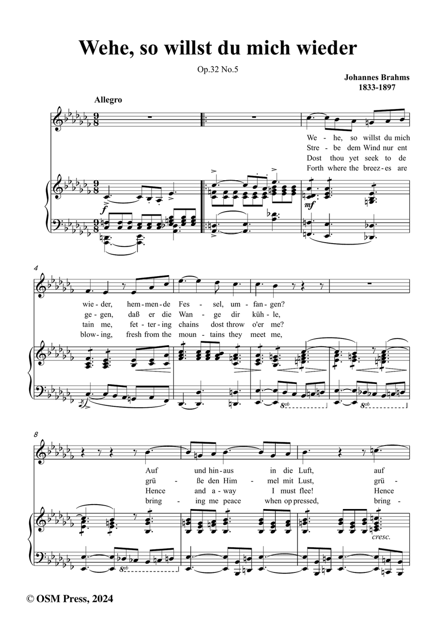 Brahms-Wehe,so willst du mich wieder,in a flat minor Piano, Vocal scores gallery preview page 2