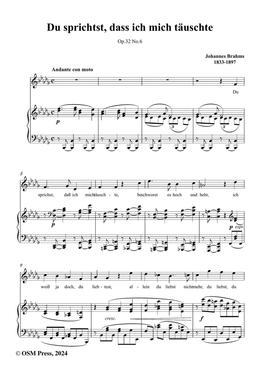 Brahms-Du sprichst,dass ich mich tauschte,in b flat minor Piano, Vocal scores gallery preview page 2