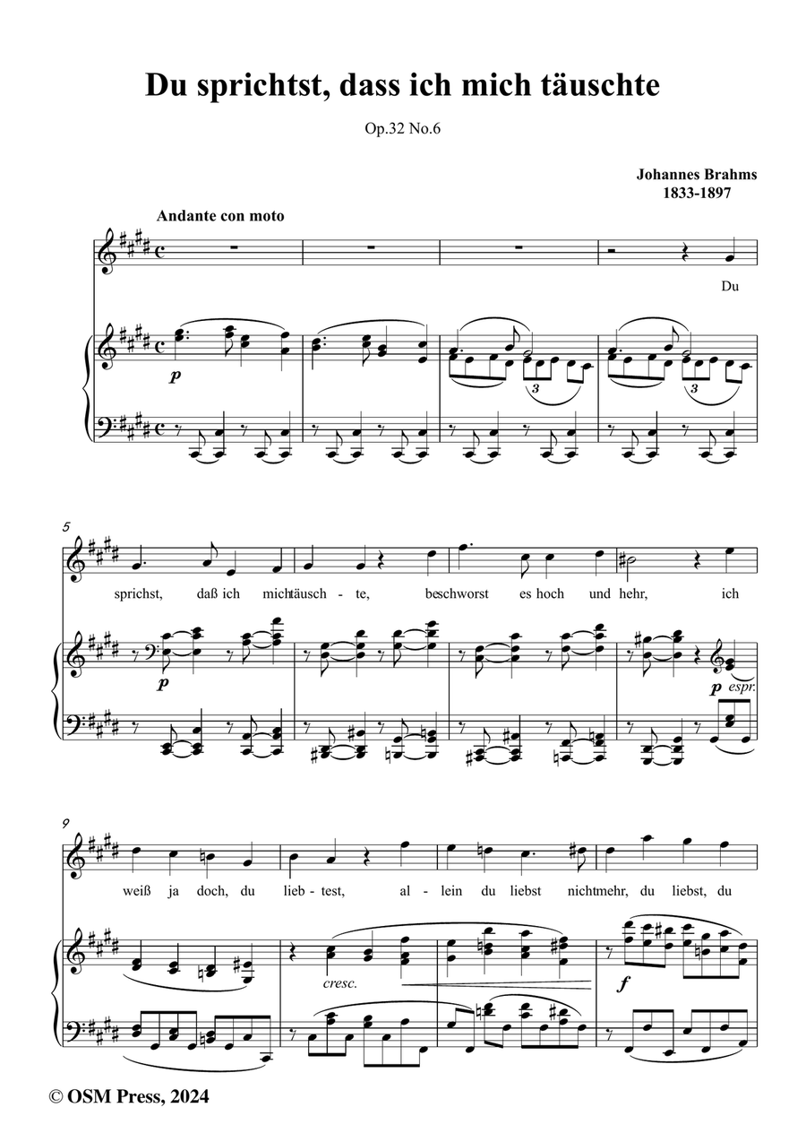 Brahms-Du sprichst,dass ich mich tauschte,in c sharp minor Piano, Vocal scores gallery preview page 2
