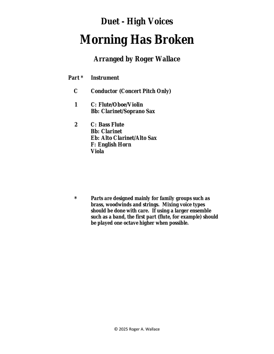 Morning Has Broken (Clarinet Duet) Clarinet Duet scores gallery preview page 1