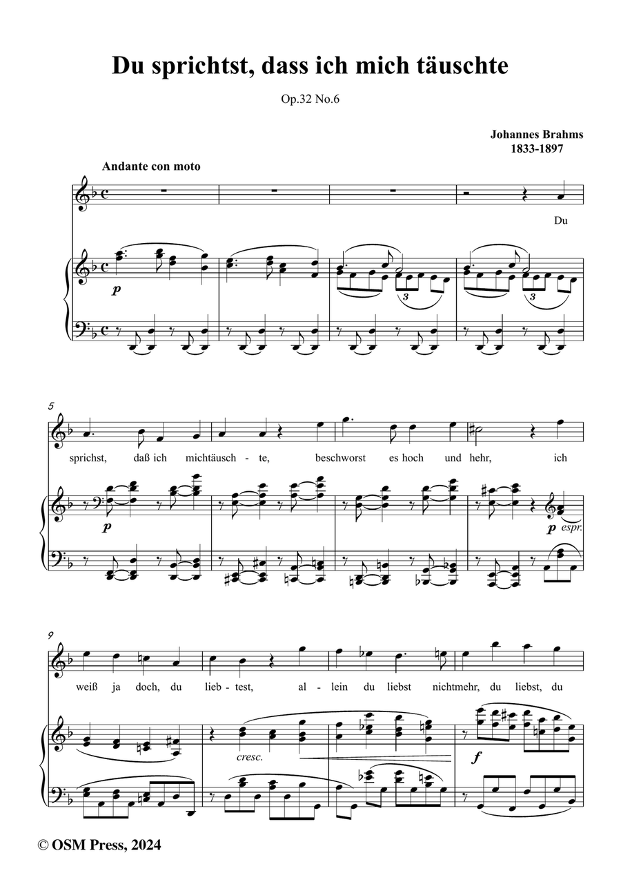 Brahms-Du sprichst,dass ich mich tauschte,in d minor Piano, Vocal scores gallery preview page 2