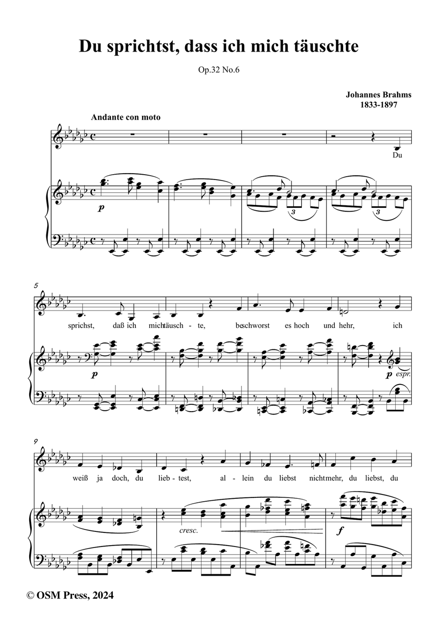 Brahms-Du sprichst,dass ich mich tauschte,in e flat minor Piano, Vocal scores gallery preview page 2